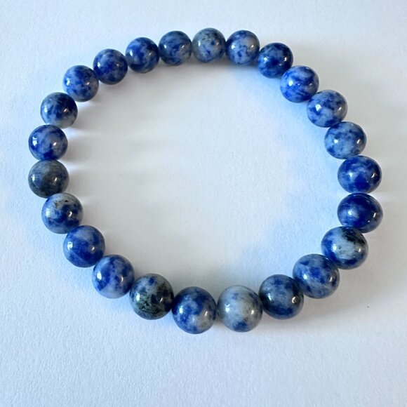 🆕 Natural Lapis Lazuli Beaded Bracelet For Men/Women - 19cm Perimeter 8mm Beads - Picture 3 of 5